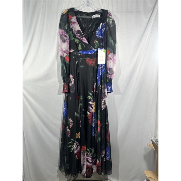 NWT Mac Duggal [ 2‎ ] 67872 Floral Chiffon Long Sleeve Maxi Dress Black #S1875 - Picture 9 of 14